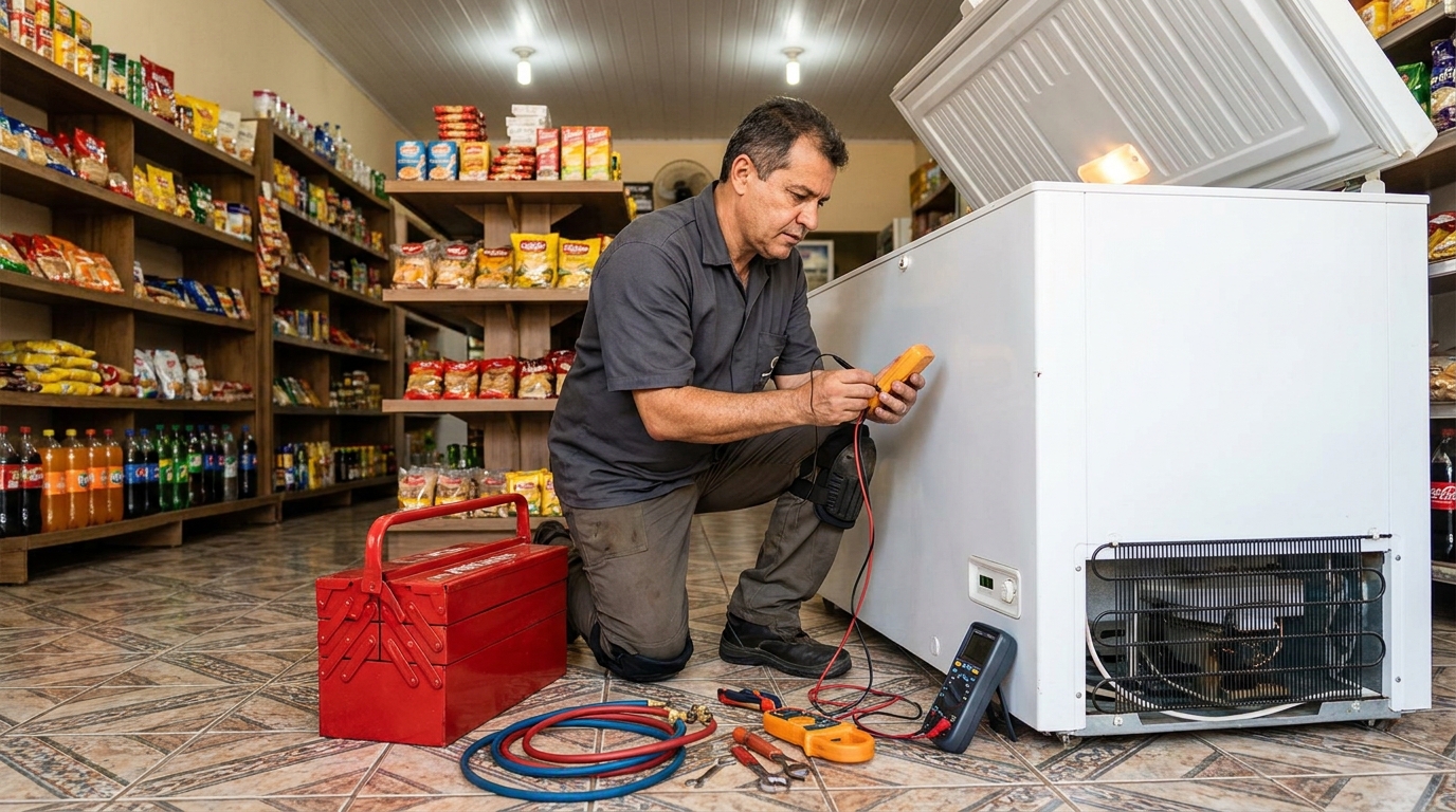 Recarga de gás refrigerante em freezer em atendimento em São José dos Campos‑SP